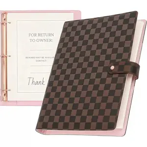 Checkered PU Leather 3 Ring Binder 1 Inch, Letter Size Binder with 8.5 x 11 Inch Loose Leaf Note Paper