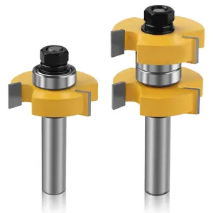 Tongue and Groove Router Bit Set,1/2 Inch Shank Router Bit Set,2 Pieces 1-1/2" Woodworking  Milling Tools Router Bits for Woodworking 3  Adjustable T Shape  Milling
