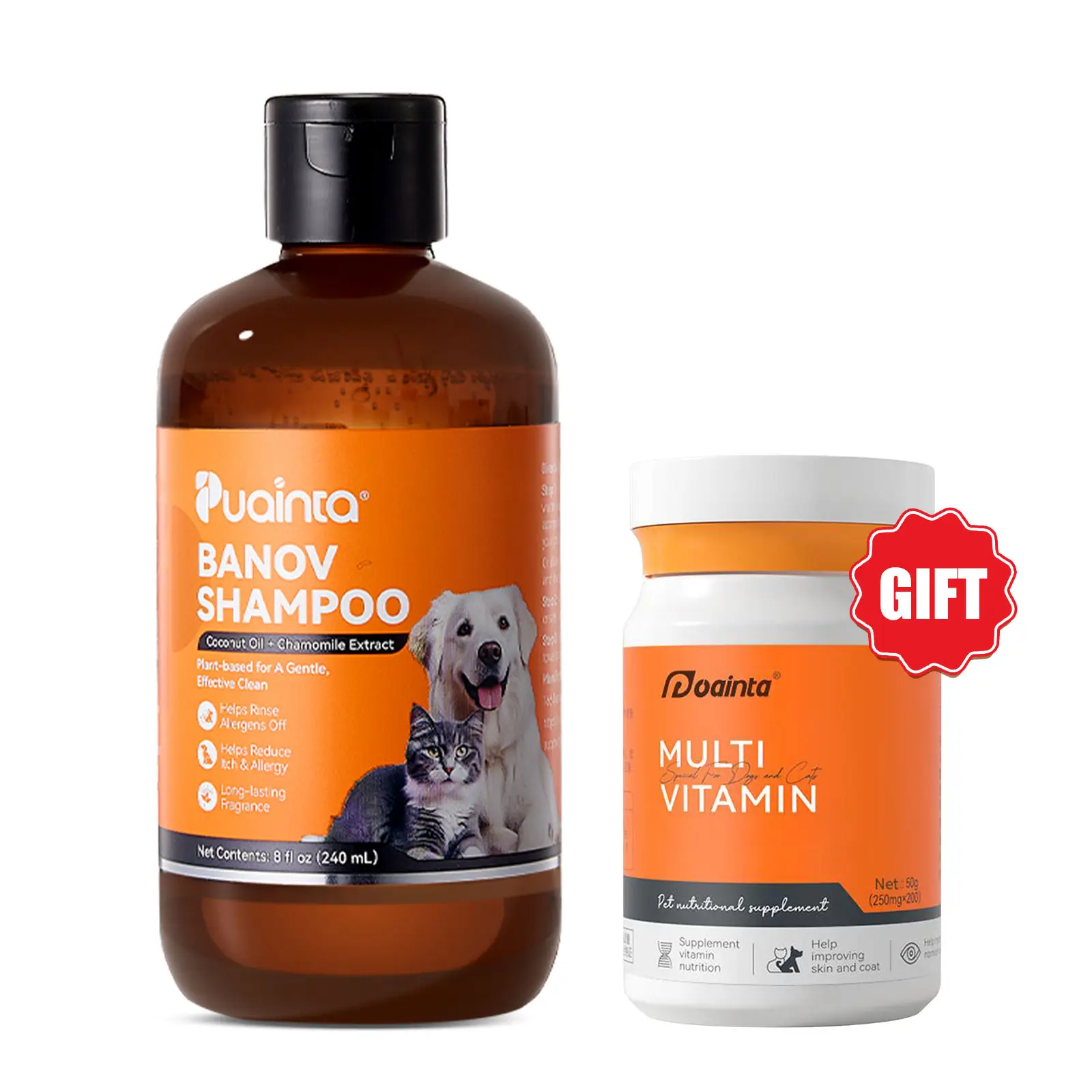 Puainta Banov Shampoo for Reducing Skin Disease - 8oz Plant-added formula, help dogs & cats skin health, improve fur problems, suitable for dandruff,