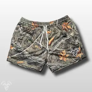 Goat Strength Mesh Shorts / Men's Shorts 5 inch inseam CAMO Shorts Gym Breathable Elastic Workout | Realistic camouflage athletic shorts