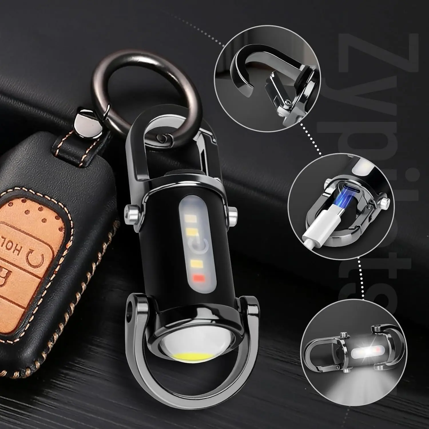 Emergency Keychain Flashlight（3 in 1）, with Red/Blue Strobe, Charging, IPX7 Waterproof, Portable Flashlight for Emergencies , Rescue, Camping