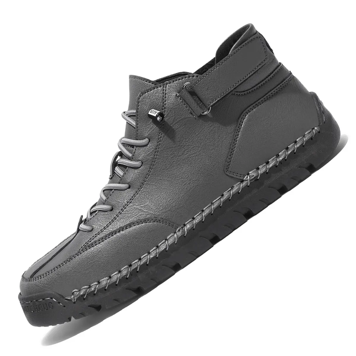 AOPLUS Unisex Vintage Hand Stitched Ankle Boots Women Men. Comfortable Slip On Leather Walking Shoes with Velcro Strap. Wide Toe Box Flat Booties for Standing All Day Foot Pain Relief. Anti Slip Casual Orthopedic Footwear.