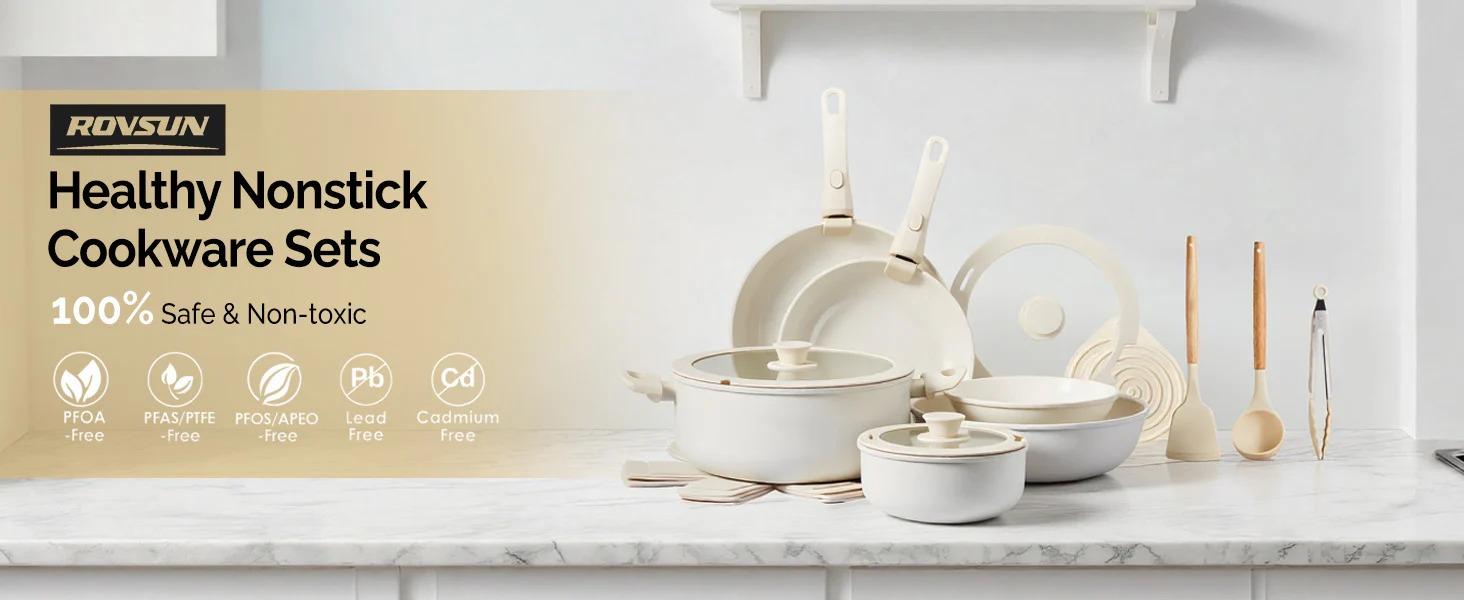 [ FLASH SALE ] ROVSUN 22 Pcs Nonstick Pots and Pans Set with Detachable Handles