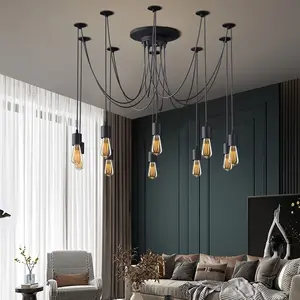 Vintage Retro Chandelier Ceiling Light Fixture, E27 Industrial Style Pendant Lamp for Coffee Bar & Spider Design, Model Xinghao Ok010, Elegant Lighting