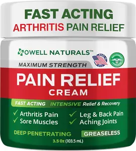 OWELL NATURALS Deep Penetrating Pain Relief Cream, Maximum Strength Formula for Joints & Muscle Aches, Lower Back, Knees, Hands, Legs, Ankle – Fast Acting Comfort, 3.5 oz