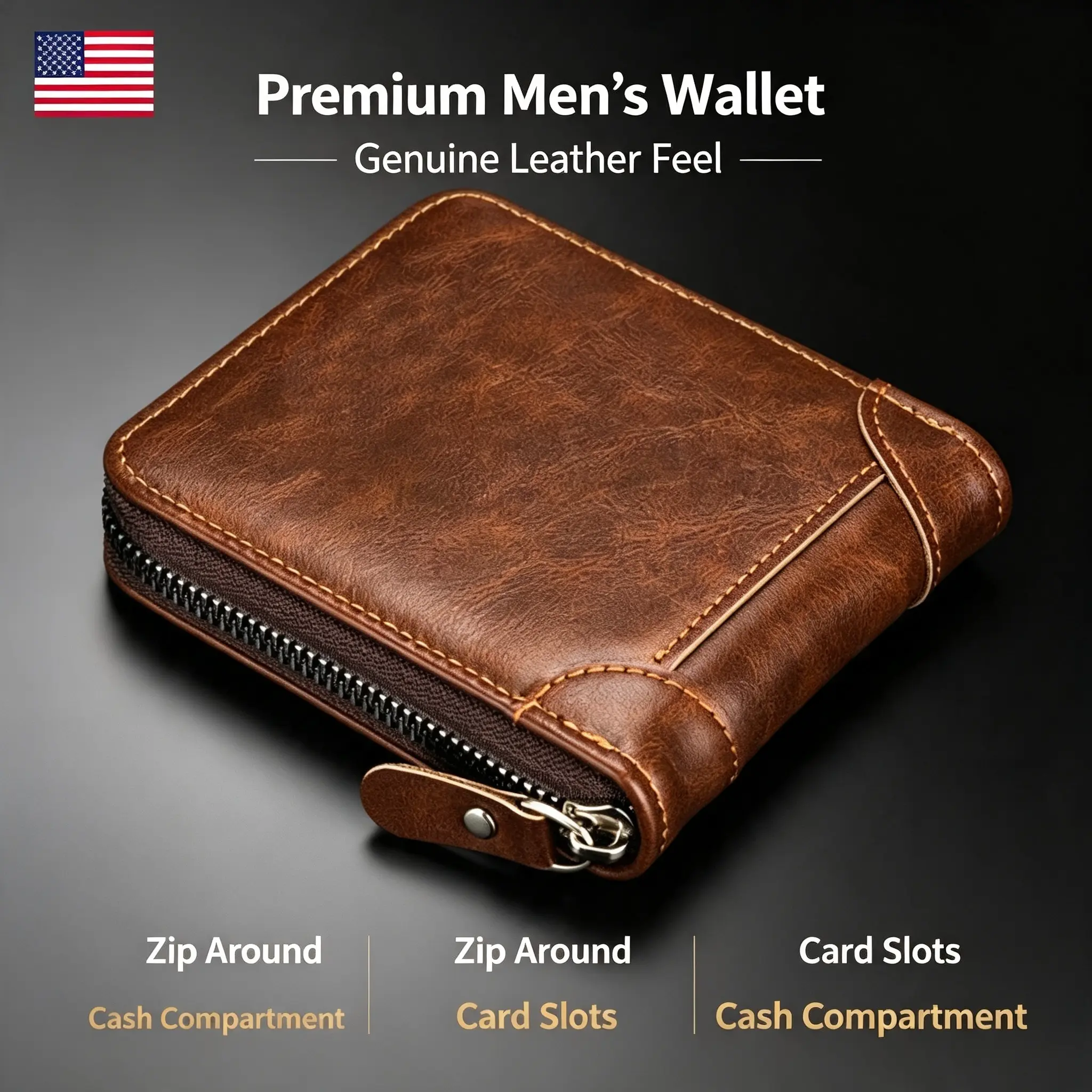 2025 New Men's Bifold Wallet - PU Leather, Retro Style Short Mens Wallet, Zipper Card Holder, Coin Storage Money Bag, Men's Accessories, Do Not Wash, Summervibes backtoschool