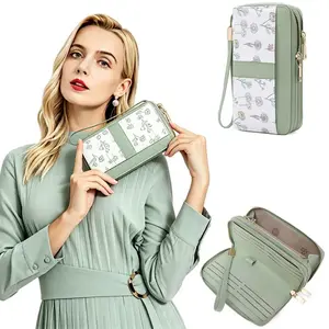 1pc Women's Vegan Leather Floral Print Color Block Wallet Double Zipper RFID Blocking Long Wristlet 12 Card Slots Detachable Wrist Strap Multi-Functional Commute Travel Coin Purse