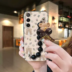 silicone Cartoon Phone Case For ZTE Nubia Red Magic10 Air Simplicity Back Cover Waterproof Skin-friendly feel Bear bracelet soft case cute Black pearl pendant Anti-knock