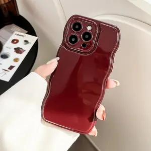 Retro Wine Red Wavy Edge Bumper Phone Case For iPhone 17 16 Pro Max 15 13 11 12 14 Air Soft Silicone Back Cover Shell