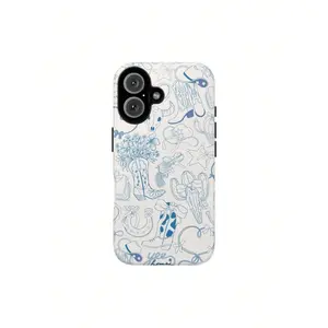 Cowgirl Tough Case Blue Aesthetic Coquette Blue Case Lined Art Phone Case Western Cowgirl,Suitable For IPhone17/IPhone17 Air/IPhone17 Pro/IPhone17 Pro Max/16 Pro Max/15 Pro Max/14 Pro Max/13 Pro Max/12 Pro Max
