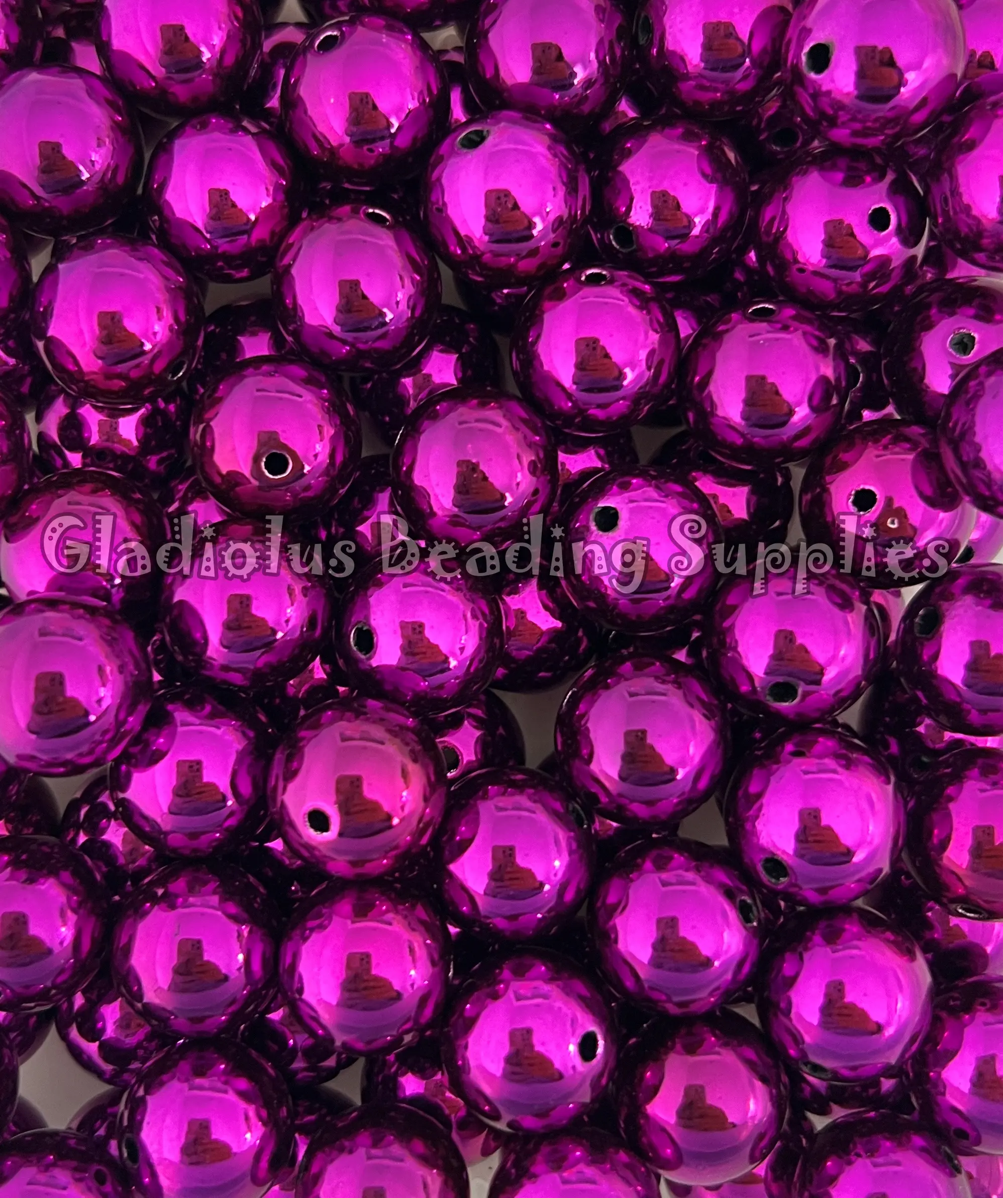 16mm Pink UV Beads, UV Solid, Resin, Loose, Chunky, Round, Gumball, Crafting Supplies