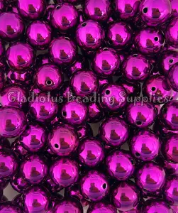 16mm Pink UV Beads, UV Solid, Resin, Loose, Chunky, Round, Gumball, Crafting Supplies