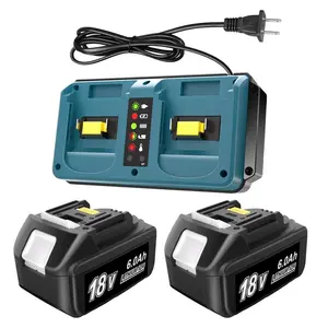 2 Pcs 18V Batteries Compatible for Makita 18 Volt Battery and Rapid Dual Charging Port Charger BL1860B 1820B 1830B 1840B 1850B LXT-400 Fit for Makita 18V Cordless Power Tools, with 6000 mAh High Capacity