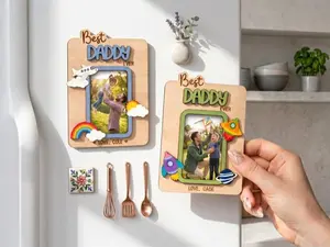 Grandpa Photo 5 inches Magnet, Personalized Wood Fridge Picture Frame for Poppop Papa, First Father’s Day Grandpa Gift,Custom Grandkids Keepsake Gift, Fathers Day Gift Ideas 2026, Father's Day Gift