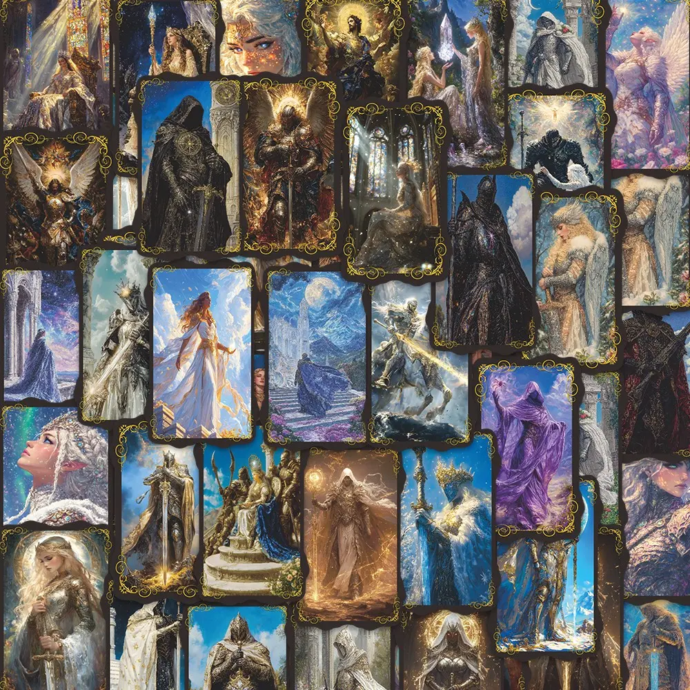 56Pcs Fantasy Tarot Stickers Pack, Waterproof Holy Knight & Angel Epic Fantasy Vinyl Decals for Laptop, Water Bottle, Journal & Scrapbook, Stickers For Scrapbooking, Fantasy Fan Gift