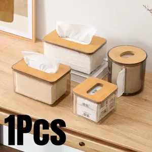 1Pcs Bamboo Wooden Cover Plastic Tissue Box Paper Holder Dispenser Home Storage Case