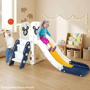 Arlopu Toddler Sturdy Slide with Climbing Frame, Storage Frame, Basketball Hoop, Suction Cup Reinforced Base, Suitable for Boys and Girls Cute Birthday Gift, Indoor, Outdoor, Nursery, summergarden