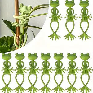 PrimPick 10 green frog plant stands, cute and stable PP plant supports, suitable for small potted plants and granulation plants, perfect indoor garden decorations