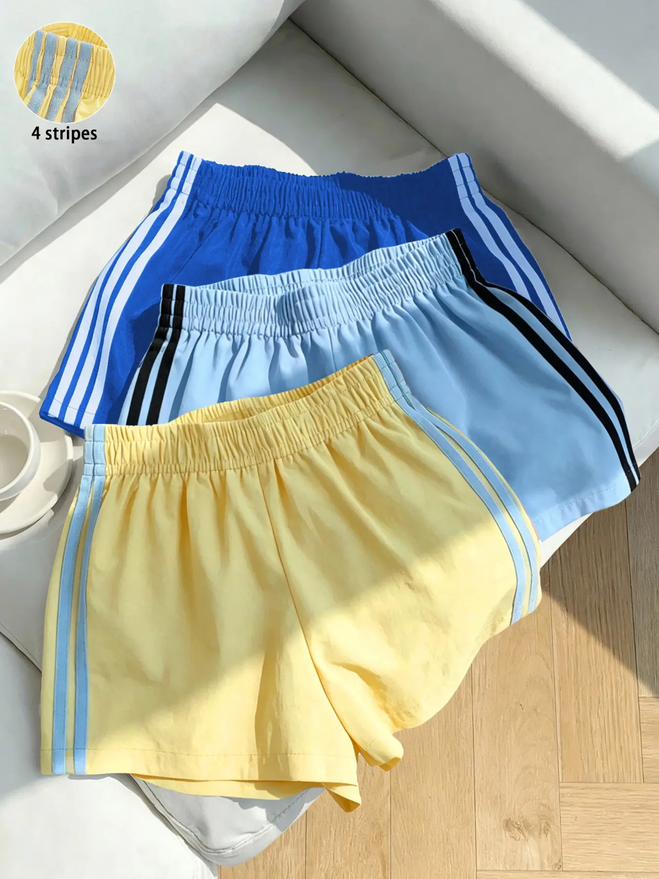 Women's Summer Retro Striped Shorts, Slimming Sporty Running Pants, Casual Home &, 3-Pack, All-Season Loose Fit, Fashionable Summer Shorts, Casual Sports Shorts, Casual Fitness Shorts