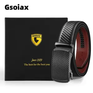 GSOIAX Men's Leather Belt – Easy Release Ratchet Buckle, Adjustable, Dress & Casual Gift for Men