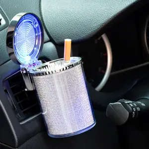 Car Ashtray With Lid Waterproof Plastic Mini Vehicle Trash Can With LED Light Universal Hang Automotive Air Vent Ashtray For Car Home Office