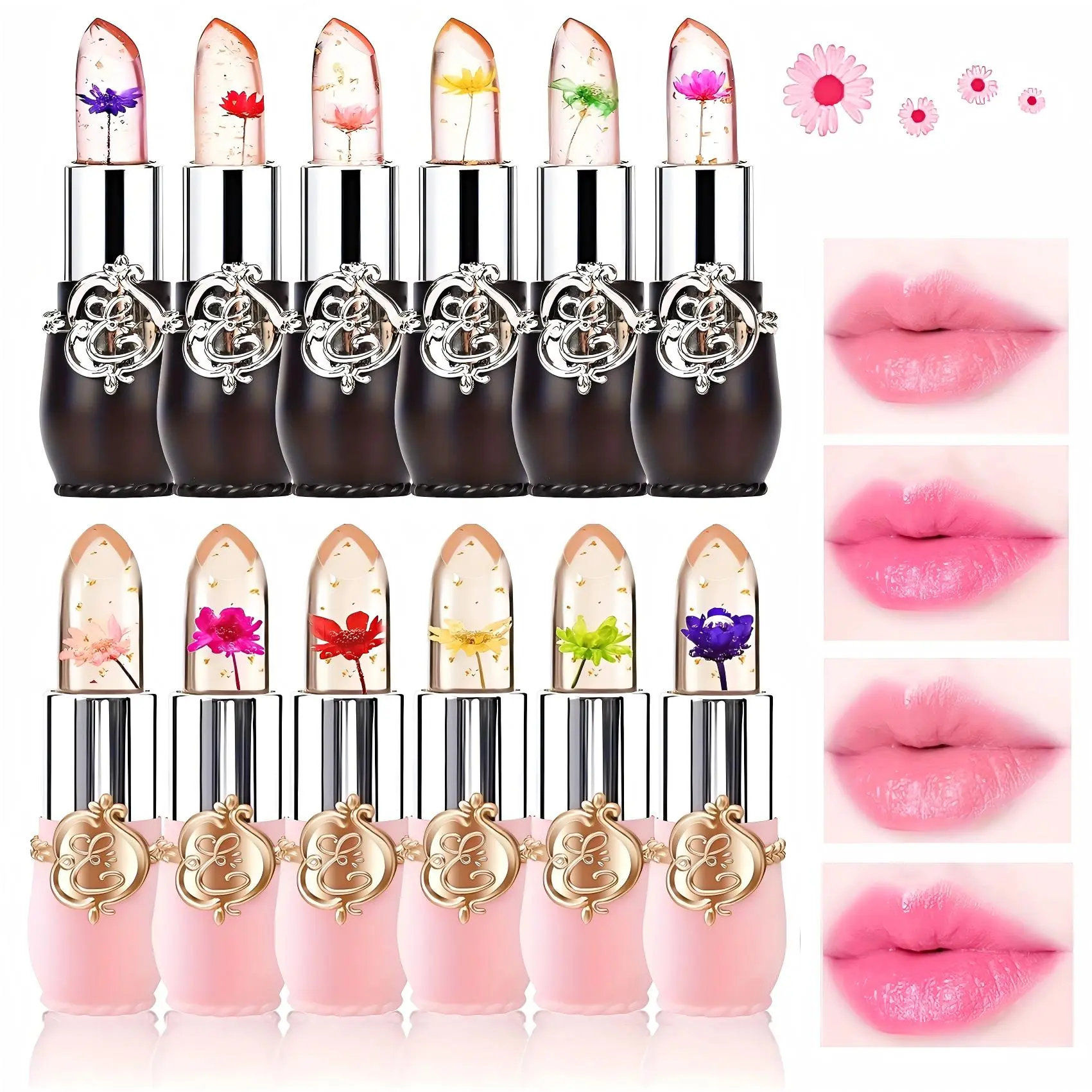 6-Piece Flower Jelly Lipstick Set, Hydrating & Moisturizing Lip Balm, Glossy Lip Care, Suitable for All Skin Types, Ladies' Gift, Makeup, Crystal Style, Beauty Product, for Creating Glossy Lip Looks
