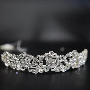 Women's Statement Crown Headpieces with Silver Accents, Wooden Base - Elegant Formal Dress Accessory