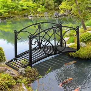 Garden Bridge 3.3FT Decorative Classic Backyard Pond Bridge with Safety Railings Black Antique Style Outdoor Décor Metal Frame 40.25" L x 18.5" W x 19.75" H