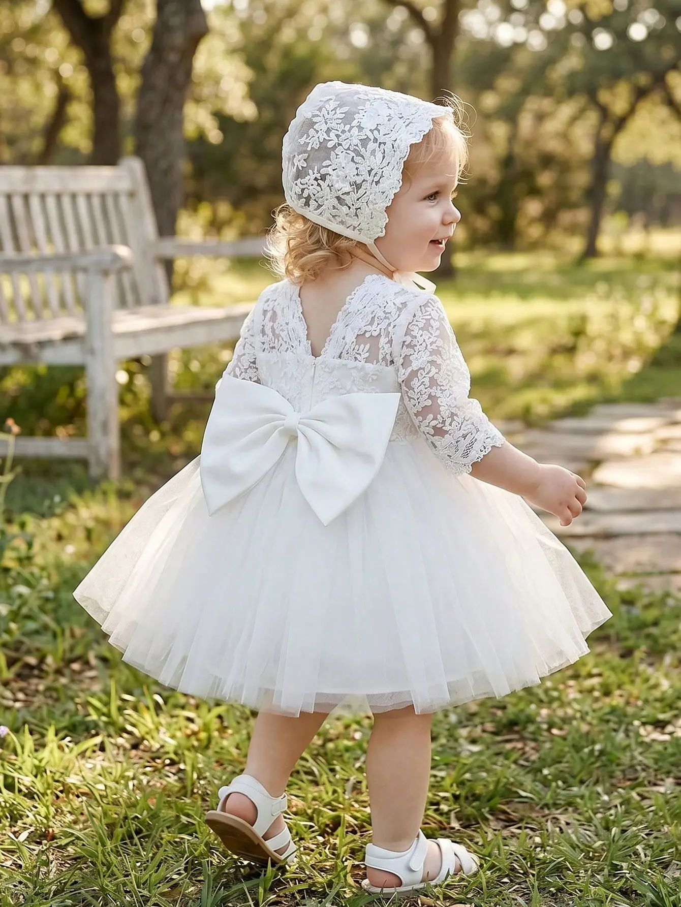 Baby Girls Partywear White Dress Set, Christening Gown Outfit, Flower Girl Weddings Tulle Ruffle Skirt, Princess Dress, Birthday Party Baptismal gown