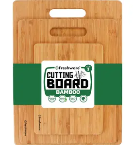 Freshware Bamboo Cutting Board Set of 3, Wooden Cutting Boards for Kitchen, Knife Friendly Food Grade Chopping Board, Lightweight with Hanging Hole for Easy Storage