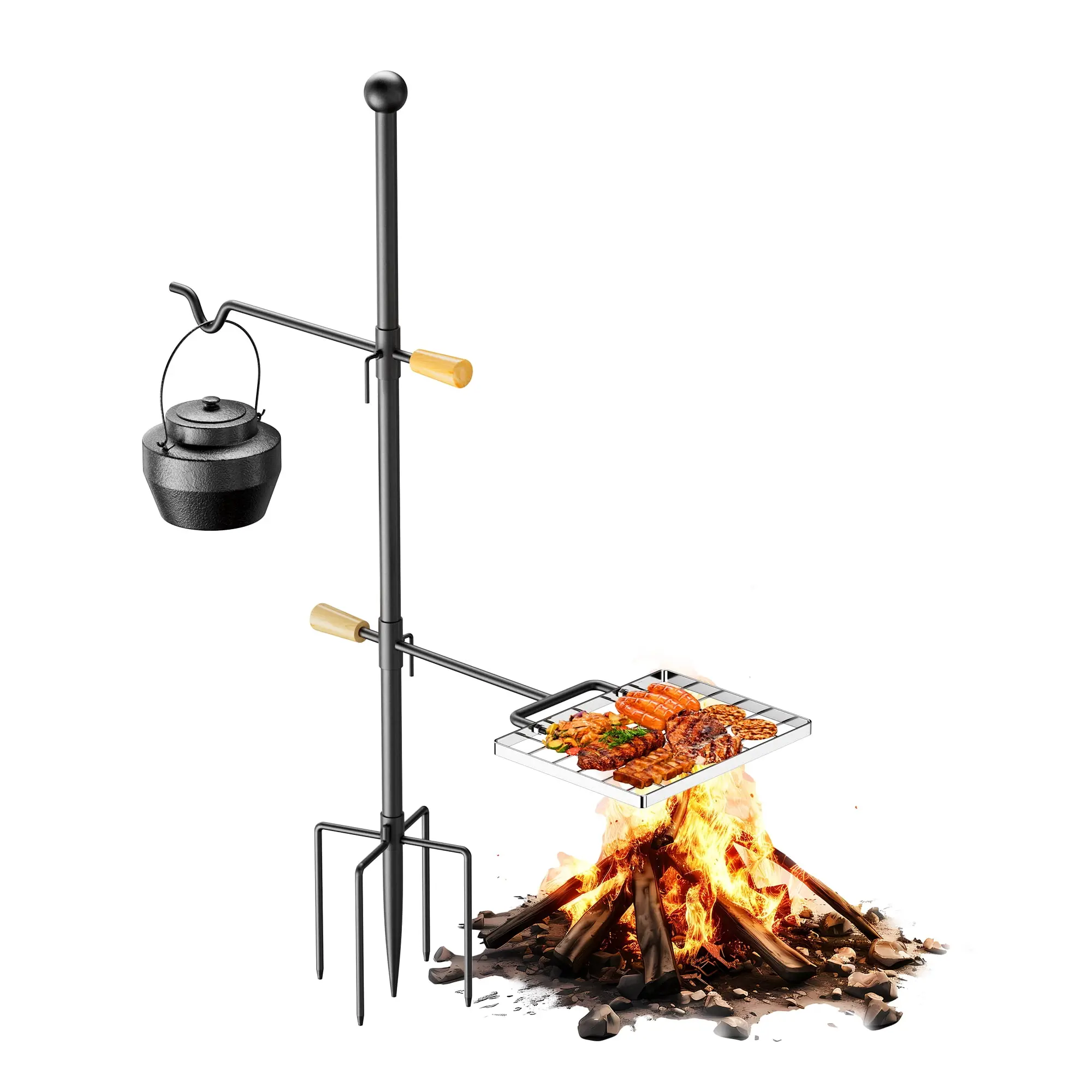 Heavy Duty Campfire Grill Grate, Folding Over Fire Pit Grill with Legs, Portable Steel Mesh BBQ Rack for Outdoor Camping Cooking, Black