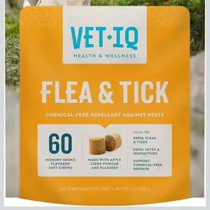 VetIQ Flea & Tick Support for Dogs - 60 Count Hickory Smoke Flavor Soft Chews - Chemical-Free Repellent with Brewer's Yeast, Coconut Oil & Apple Cider Vinegar - USA Made