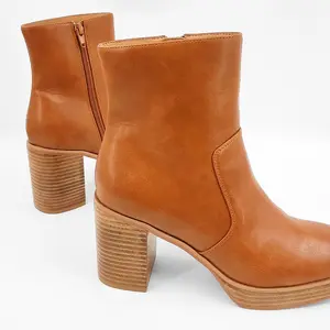 Shu Shop Vernita Tan Women's Ankle Boot with Adjustable Ankle Strap and Heel, Comfortable Walking Shoes