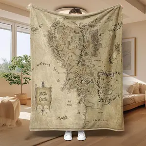 Middle-earth Map Fleece Travel Blanket, Soft and Skin-friendly, Perfect for Sofa and Bed, All-season Use and Easy Care, Ideal Gift for Family