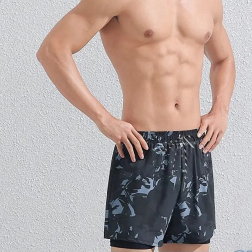 Men's Double-Layer Quick-Drying 5-Point Flat-Angle Swim Trunks - Anti-Embarrassment Professional Beach Swimwear for Adults