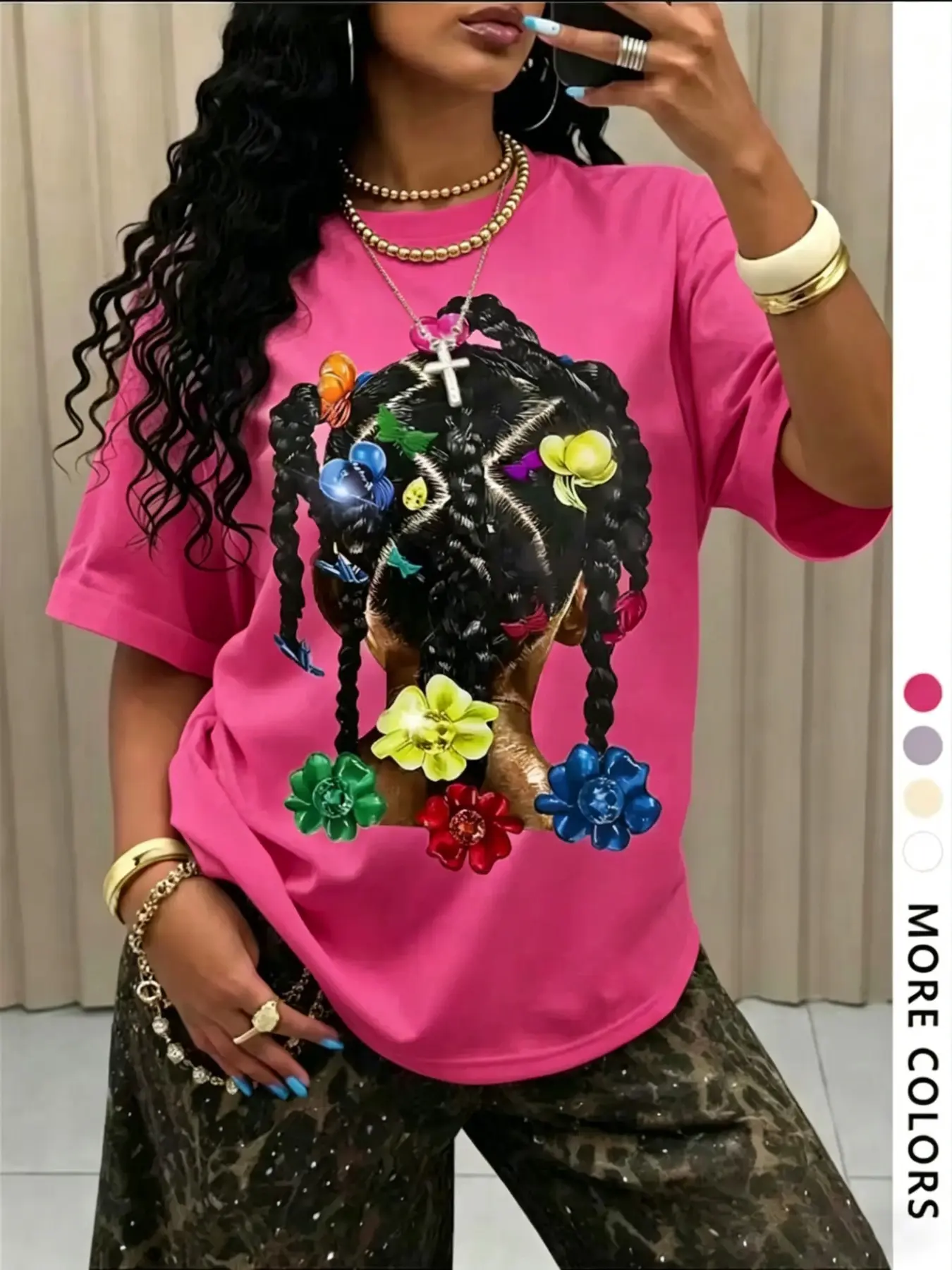 Women's Casual Loose-Fit Print T-Shirt, Street Style Short Sleeve Top, Summer Fashion, Multicolor Options, Sweet Cool Girl Look