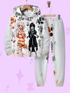 Wednesday Addams Hoodie Set with Iconic Character Prints, Casual Fitted Sweatshirt for Spring & Fall, Daily Wear