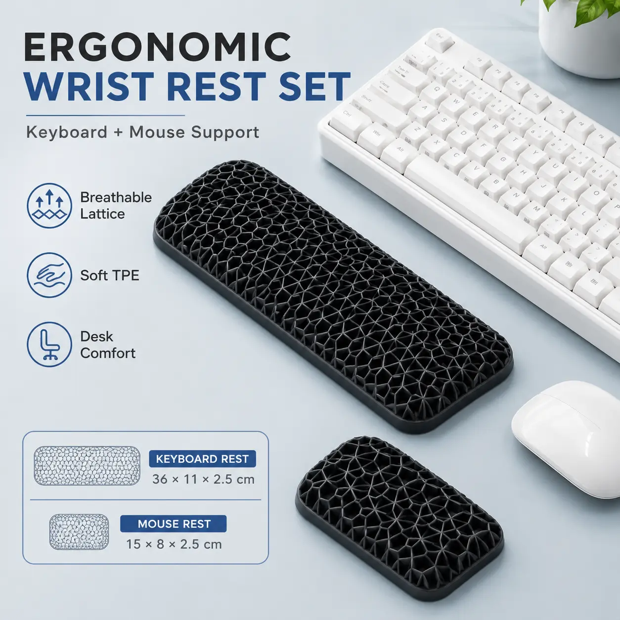 2Pcs Keyboard Wrist Rest and Mouse Pad Set, Ergonomic Gel Cushion Desk Support for Laptop, PC, Gaming, Work from Home & Office Use