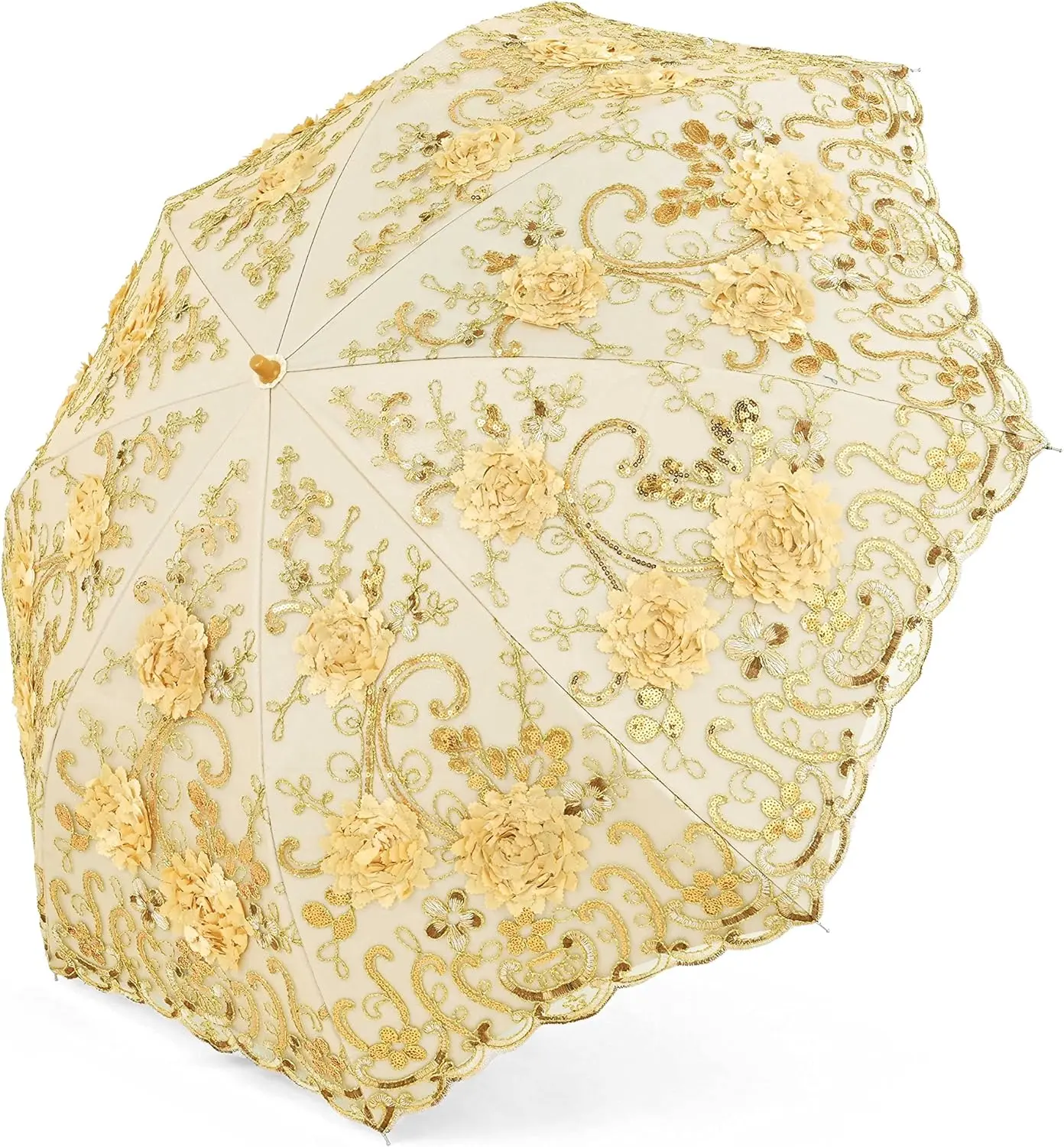 Lace Parasol Ultraviolet-Proof Folding Umbrella UPF50+ Vintage Flower Embroidery Umbrella for Wedding Party and Photo Shooting(Gift)