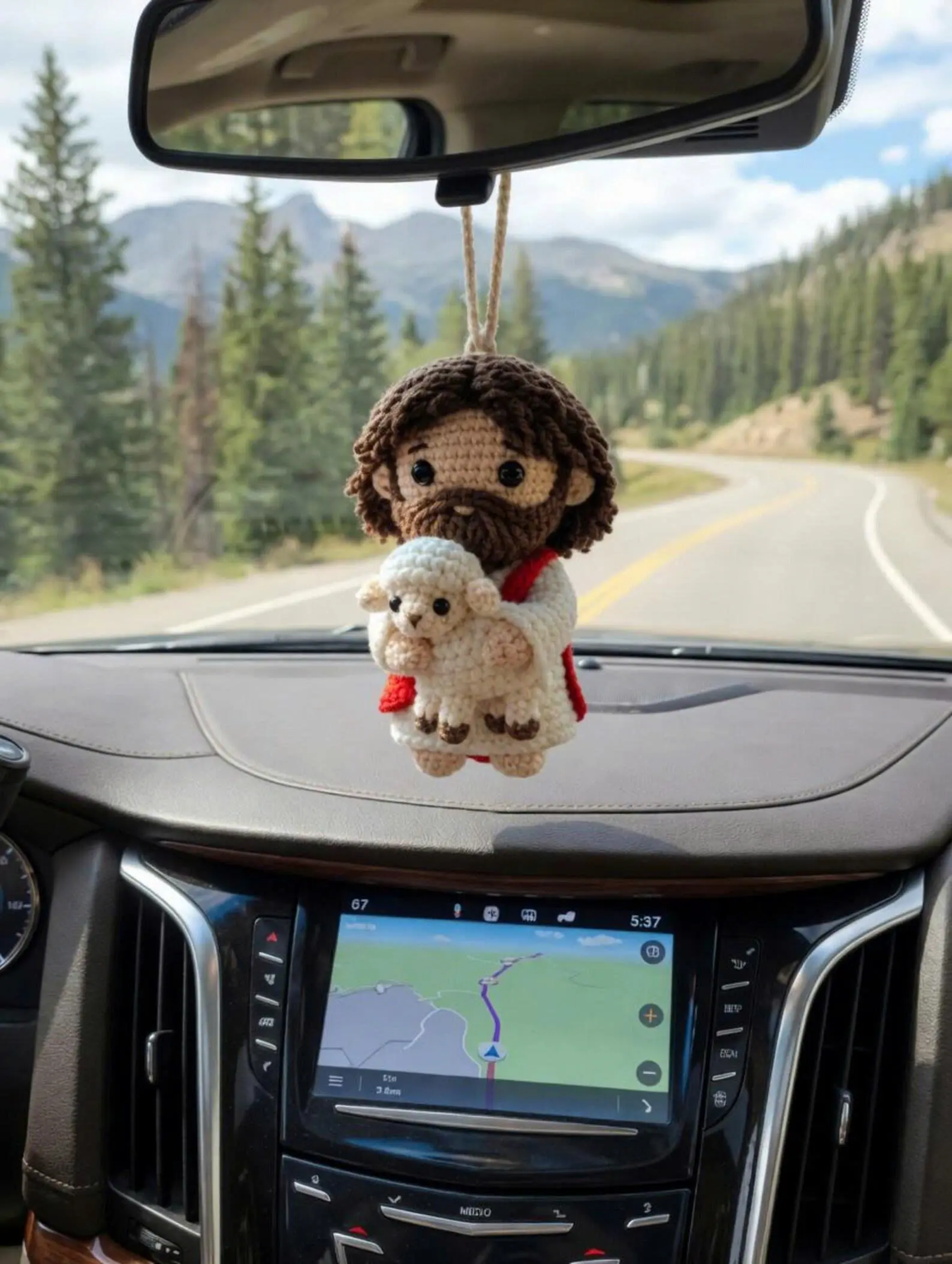Crocheted Jesus car ornament, religious car decoration, spiritual car dashboard decoration, cute Christian keychain, Jesus holding a lamb gift for Bible students, gift for church friends.