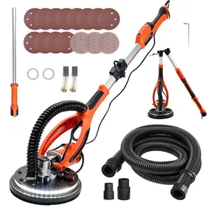 VEVOR Drywall Sander, 850W Electric Drywall Sander, Popcorn Ceiling Removal Tool with 5 Variable Speed 800-1700 RPM, Double-Deck LED Light, Foldable & Extendable Handle, 15 Sanding Discs, Dust Hose