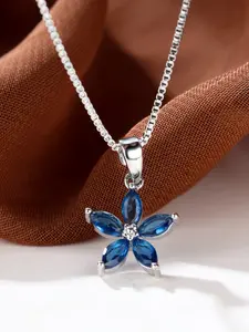 Simple and charming sapphire blue marquise synthetic zirconia flower silver ladies' necklace Elegant Necklace High End Necklace. A luxurious jewellery gift designed especially for women. Party accessories.