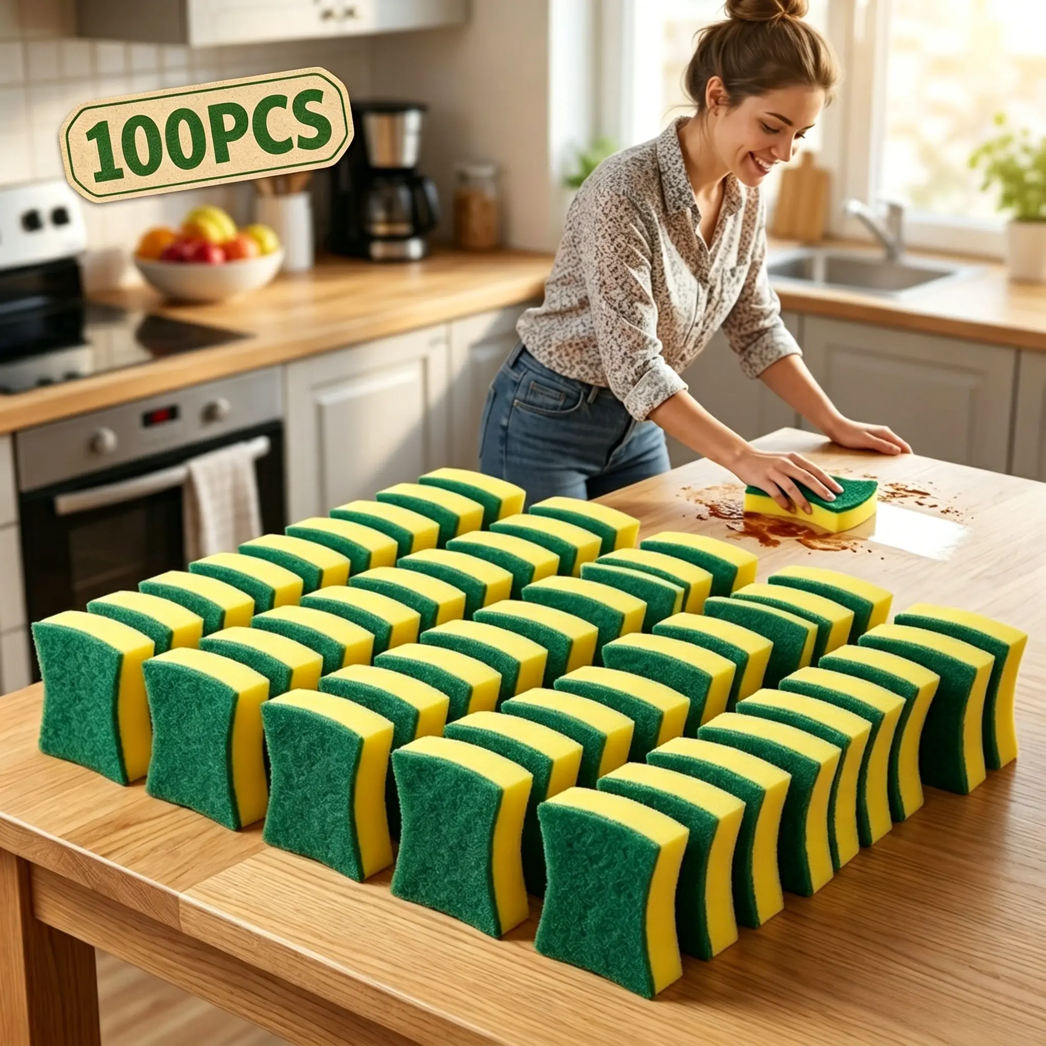 100-Pack Dual-Sided Kitchen Cleaning Sponges, Eco-Friendly Non-Scratch Dishwashing Sponge Scrubber, Household Cleaning Tool for Powerful Oil Removal & Utensil Care, Household Cleaning Sponges Scrubbing Pads