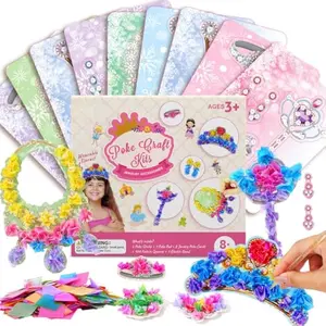 Poke Arts and Crafts Kits for Kids: 8 Pack Jewelry Theme Poke Arts for Kids Ages 4-8, Birthday Gifts for 4, 5, 6, 7, 8 Year Old, Wearable DIY Jewelry Crafts- Mess Free, Christmas Gift For Girls