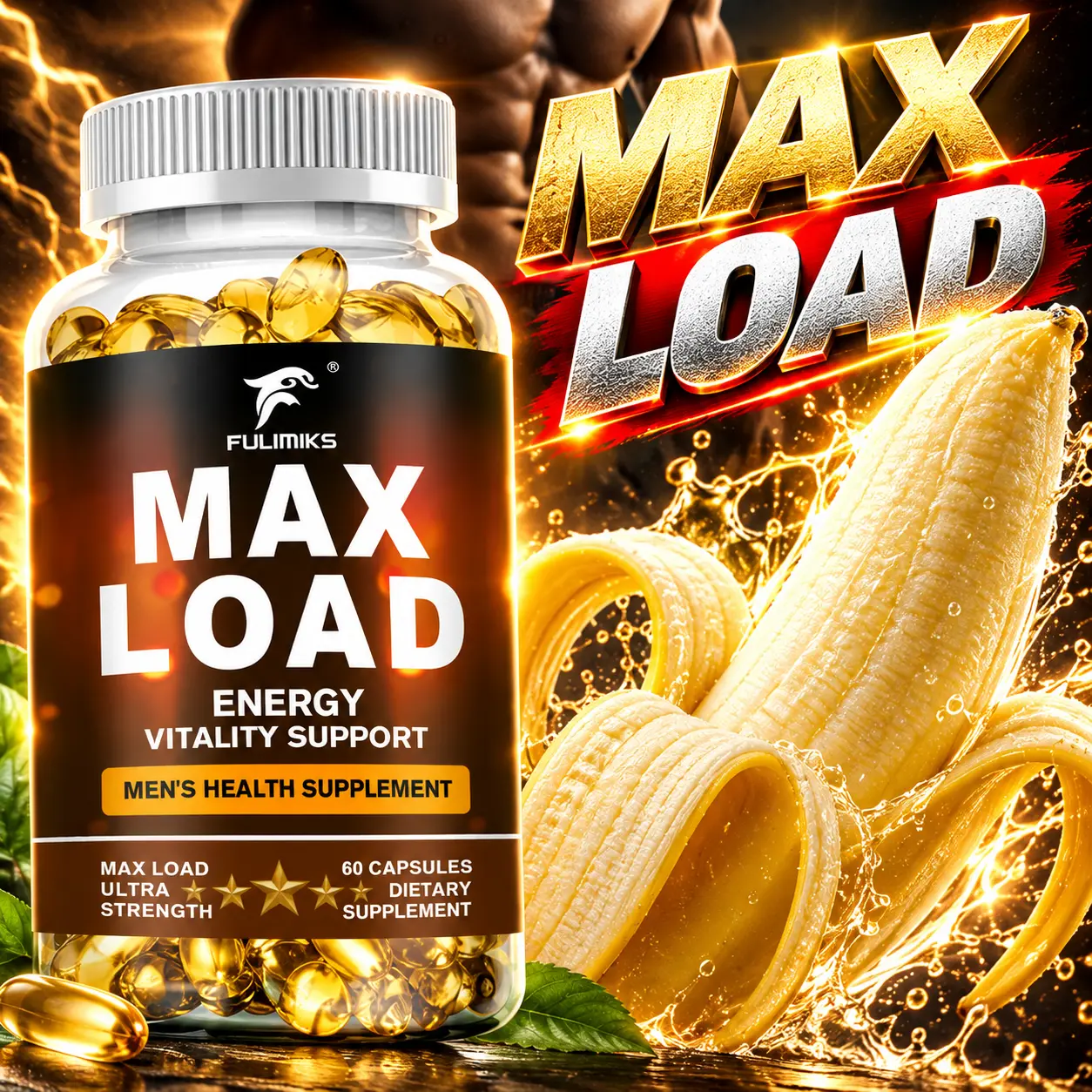 Max Load Men’s Health Supplement 5000mg Proprietary Blend, Energy & Vitality Support, with Maca, Panax Ginseng, Tongkat Ali, L‑Arginine, Tribulus Terrestris, Ashwagandha, Grape Seed Extract, 60 Softgel Capsules for Daily Male Wellness