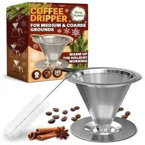 LEGLO Stainless Steel Pour Over Coffee Maker - 3.18x4.48 Pour Over Coffee Dripper with Wide Secure Base, Large Plastic Handle, and Brush for Easy Cleaning – Ensures Well-Balanced, Clean Flavor