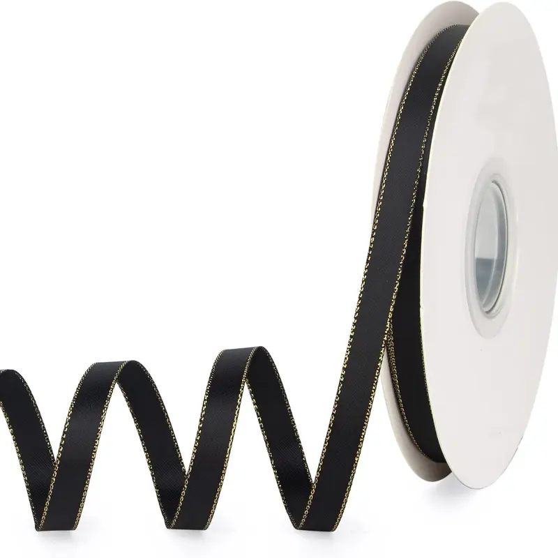 3/8-Inch Gold Edge Single Face Satin Ribbon 50 Yard Roll for Gift Wrapping, Valentine's Day, Weddings, Birthdays & Floral Crafts