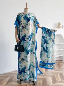 Women's Random Print Long Sleeve Open Front Cape Dress with Scarf, Elegant Fashion Casual Boho Chic Dress with Belt, Women Dress for Daily Wear, Summer, Casual Boho Style