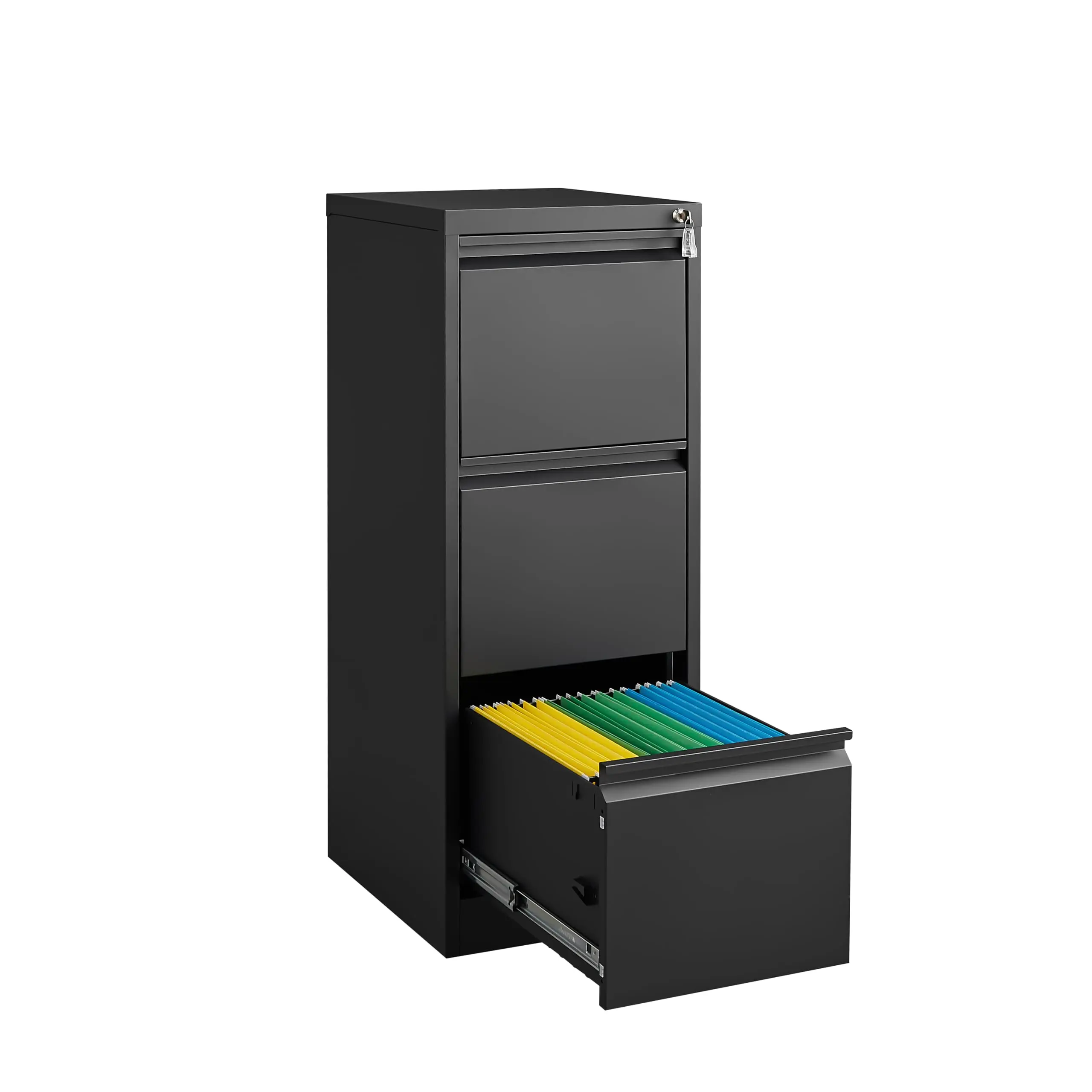 Garvee - 3-Drawer Filing Cabinet with Lock, Durable Vertical Filing Cabinets for Home Office, Metal Steel Storage Cabinet for Legal Size Files, Assembly Required
