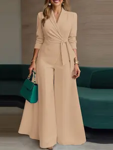 Women's Business Casual Blazer Set, Solid Color Tie Design, Perfect for Office & Daily Wear, Fashionable Women's Clothing